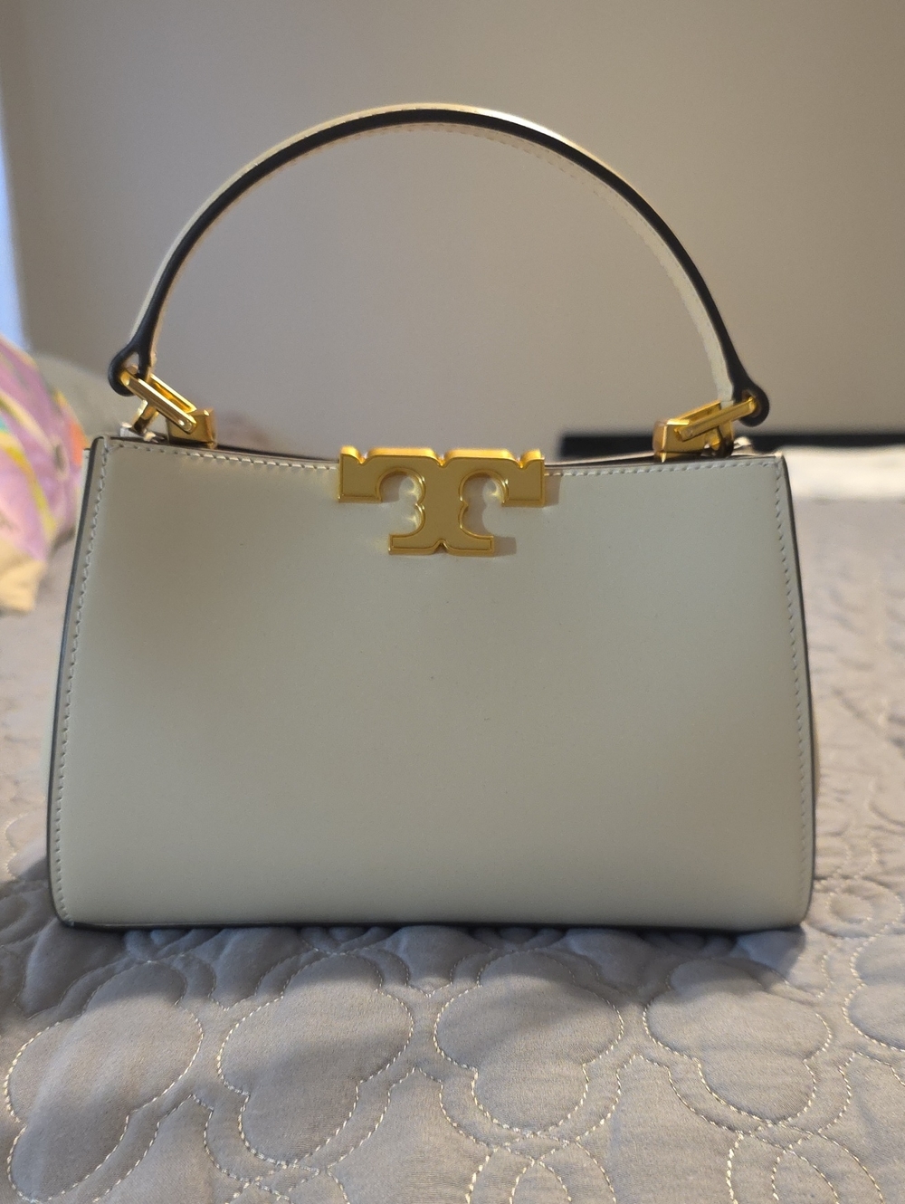Tory Burch Cream Leather Top-Handle Satchel with Gold Logo